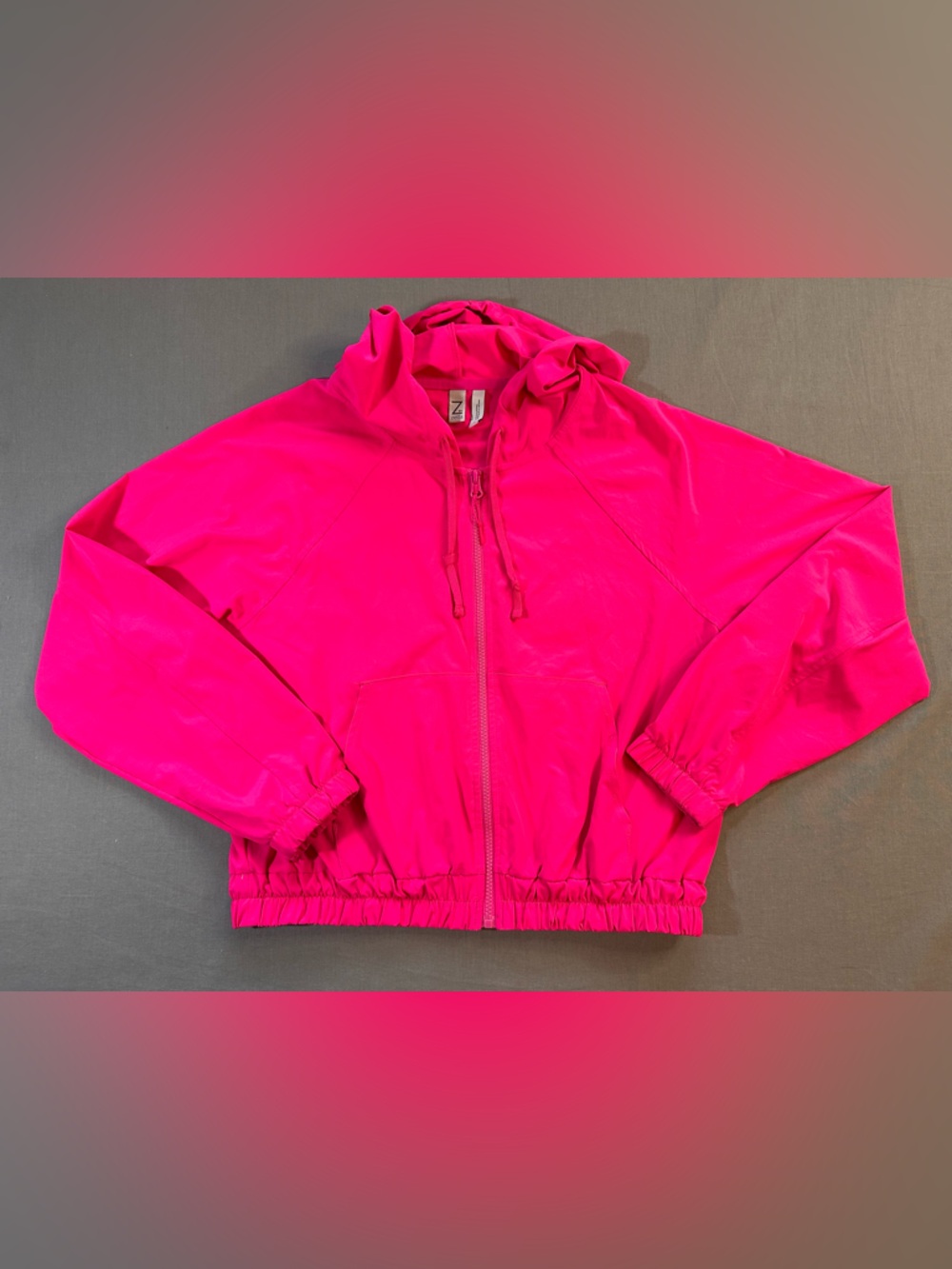 Z by Zella Women's Pink Hooded Full Zip Windbreaker Jacket Elastic Cuffs S